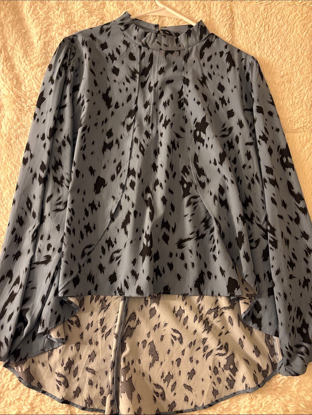 Womens Black and Gray Animal Print High-Low Blouse